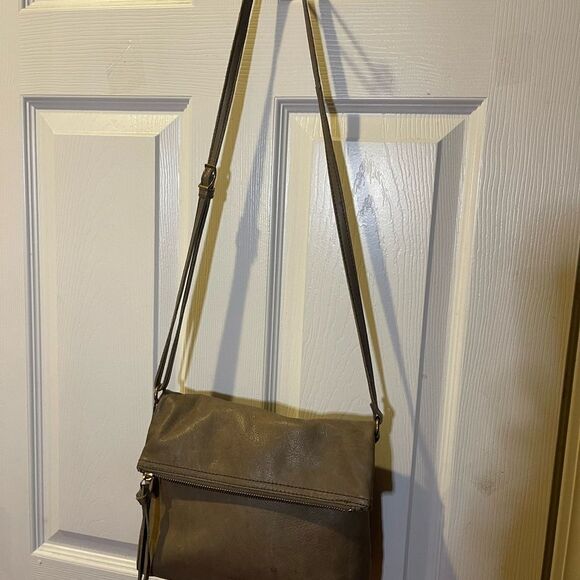 Margot Fold over Taupe Leather Crossbody Bag  brass hardwares and accent - Picture 13 of 13